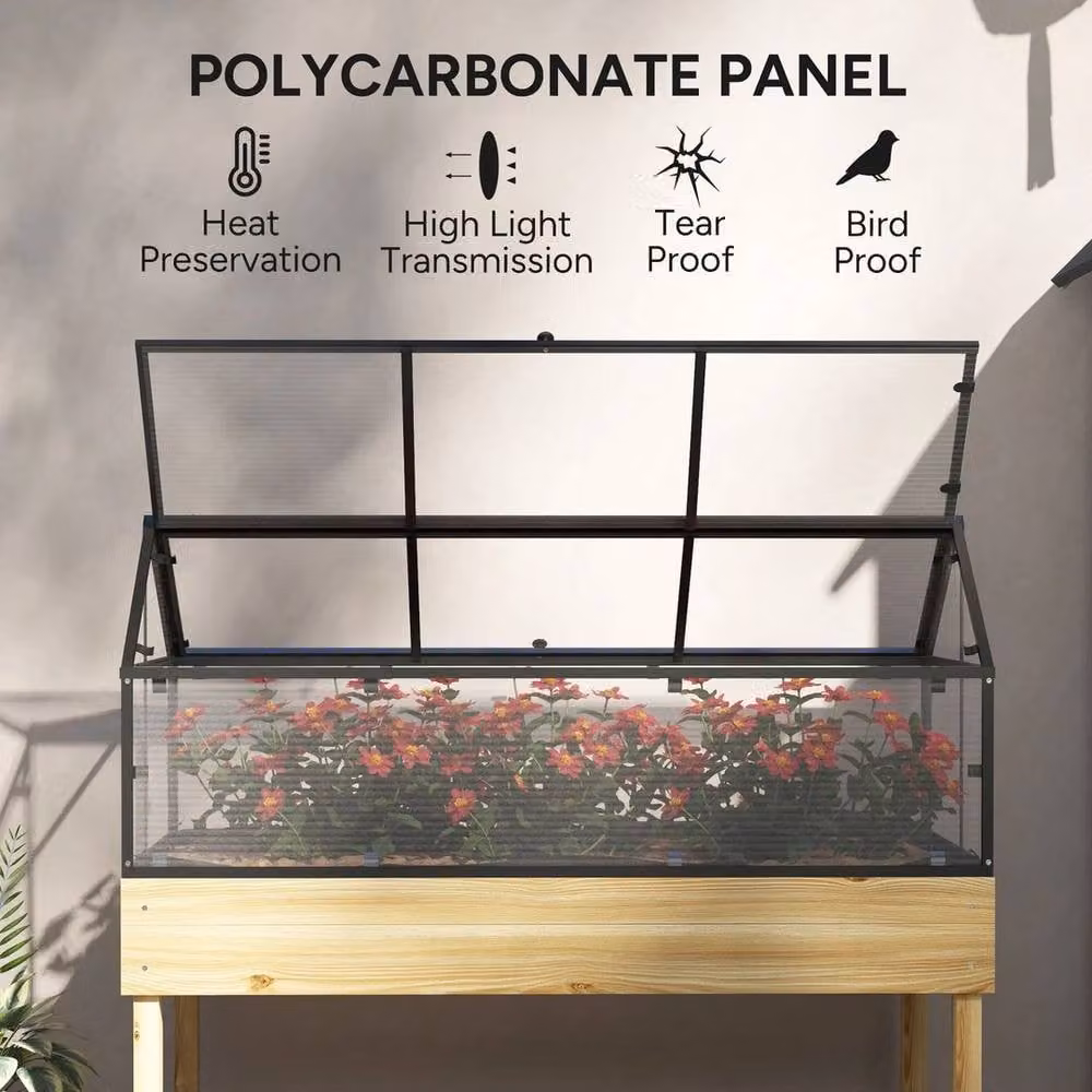 FLAVORA Raised Garden Bed with Transparent Polycarbonate Window and Flip Top, W/D/H: 120 x 103 x 60 cm – 4