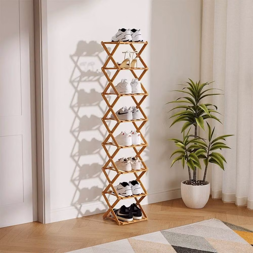 FORGEVIO 8 Tier Folding Bamboo Shoe Rack Storage Shelf Cabinet in Natural Brown – 3