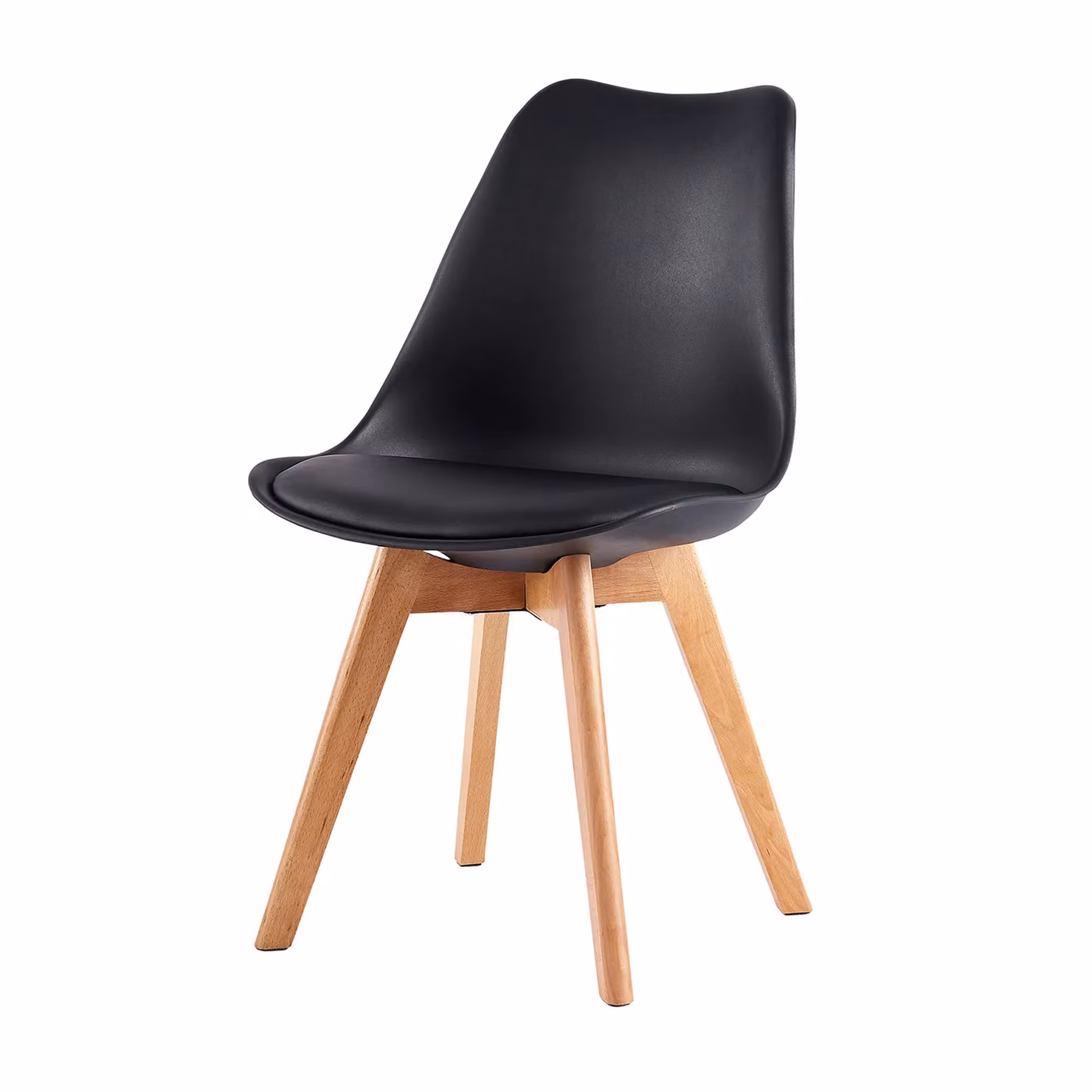 MCC Direct Eva Set of 2 Mid-Century Dining Chairs with Black Synthetic Leather and Pine Wood Legs – 2
