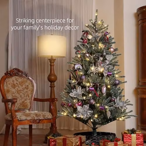 HOMCOM 6ft Artificial Prelit Christmas Tree with Warm White LED Lights in Purple and White, H 180 cm x W 110 cm x D 110 cm – 3
