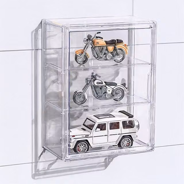 Lifeideas Modern 3 Tier Wall Mounted Storage Display Cabinet with Glass Doors in White and Transparent