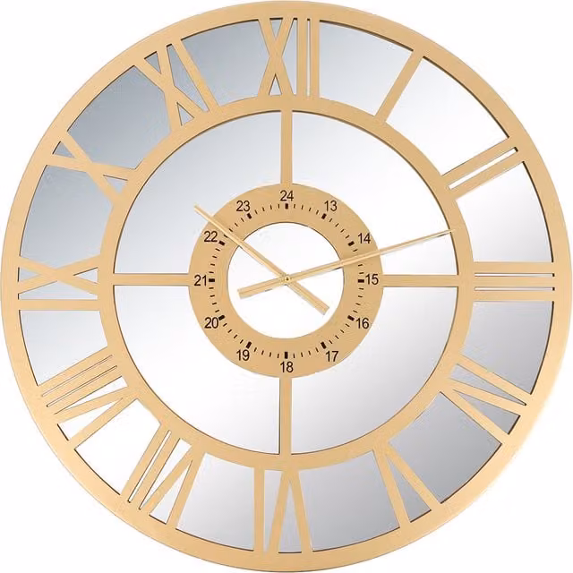Charles Bentley Coniston Gold Mirrored Skeleton Round Quartz Wall Clock
