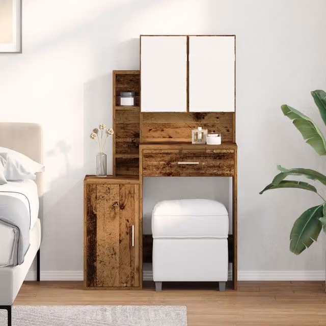 Berkfield Home Hollywood LED Dressing Table with Mirror in Brown Rustic Old Wood