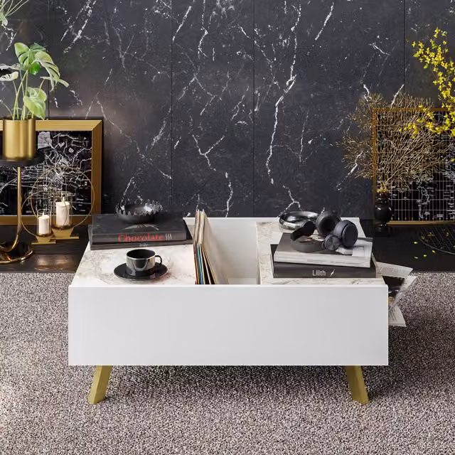 Decorotika Frida Rectangular Coffee Table in White with Lift Mechanism