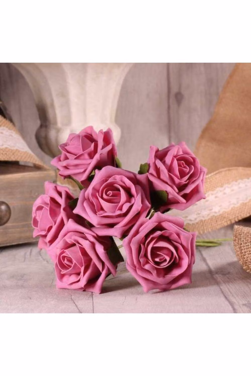 KDMD 4 Pack of Cerise Pink Foam Tea Roses for Wedding Floral Decor – 2