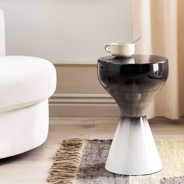 Wyld and Coco Two-Tone Round Metal Side Table in Black and White, H: 30 cm, W: 45 cm
