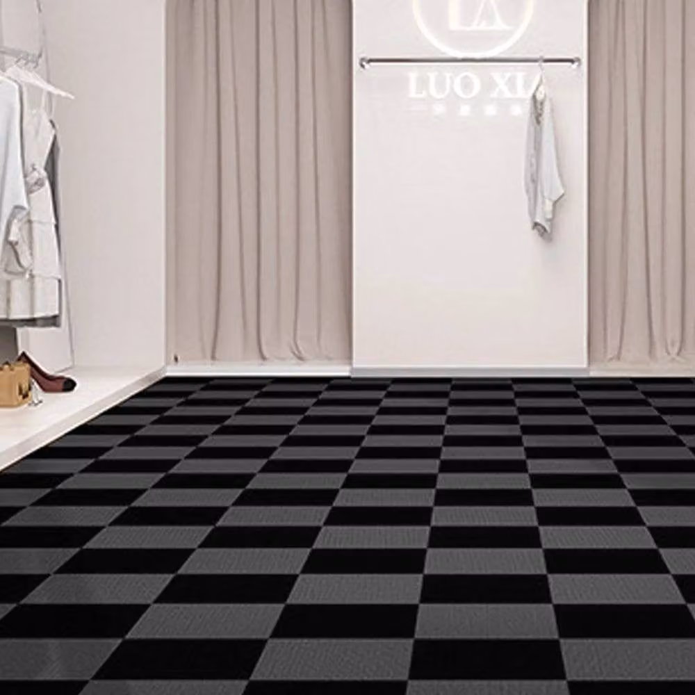 NESTLUNE 4-Piece Non-Slip Polyester Carpet Tiles in Black, W/D/H: 50 x 50 x 1 cm – 4