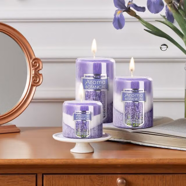 Livingandhome 3 Piece Set of Fresh Scented Purple Pillar Candles