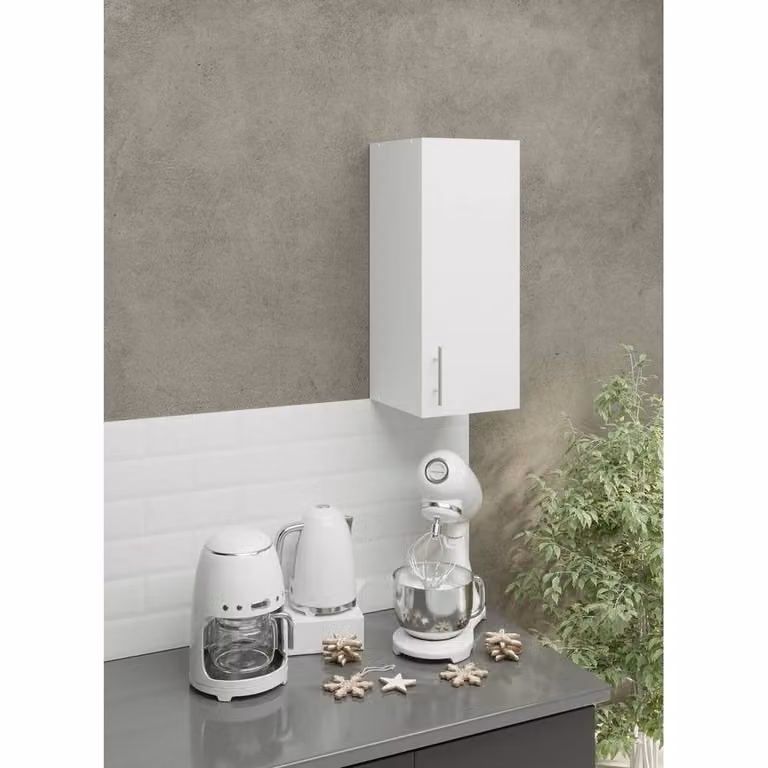 SPETLEK Modern White Kitchen Wall Unit Storage Cabinet with Hinged Doors and Internal Shelves
