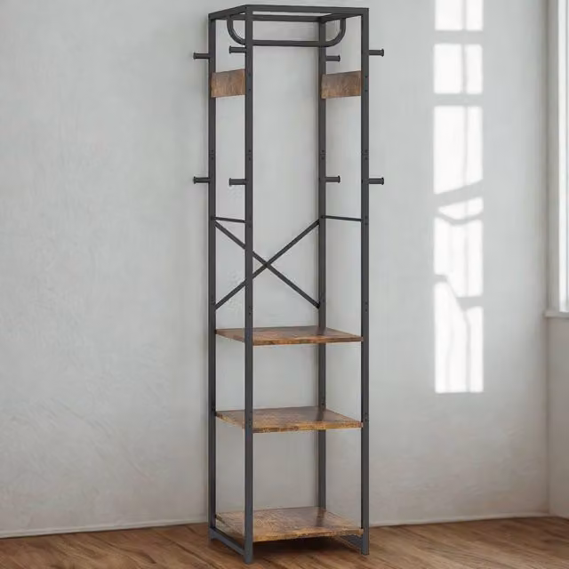 FURNOS Industrial Hall Tree with Bench and Coat Rack in Brown and Black, H 170 x W 100 x D 38.5 cm – 1