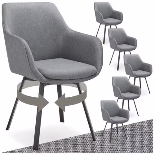 tectake Set of 6 Alicon 360 Degree Swivel Dining Chairs in Anthracite Grey Velvet Fabric with Metal Legs