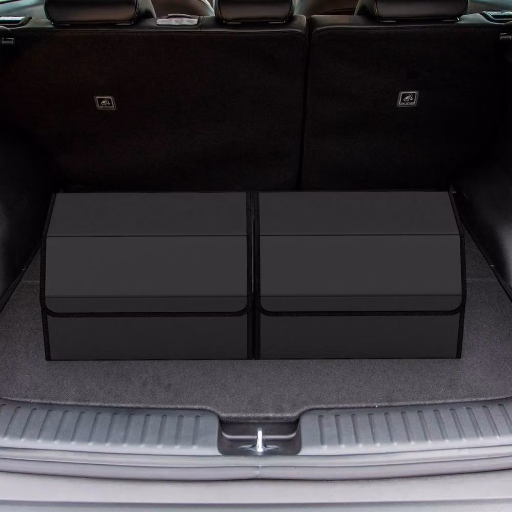 VOGREX Foldable Leather Car Trunk Storage Organizer Box with Lid and Handles, Black, W: 46 cm, D: 30 cm, H: 28 cm – 4