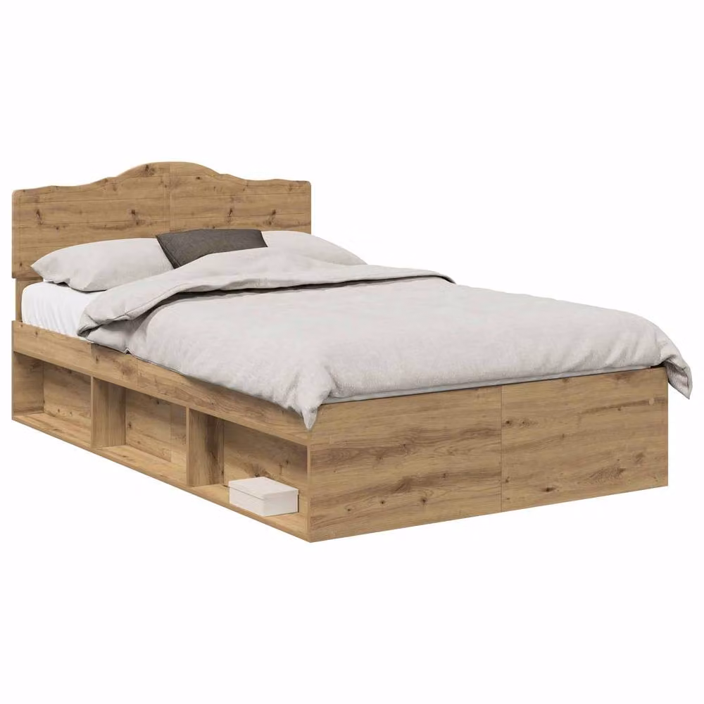 Berkfield Home Artisan Oak and Solid Pine Wood Bed Frame in Brown, W/D/H: 120 x 190 cm – 2