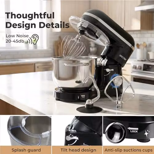 Spector Stand Mixer with 6.2L Stainless Steel Bowl, 1400W Motor and 6 Speeds with Pulse Function in Black – 9