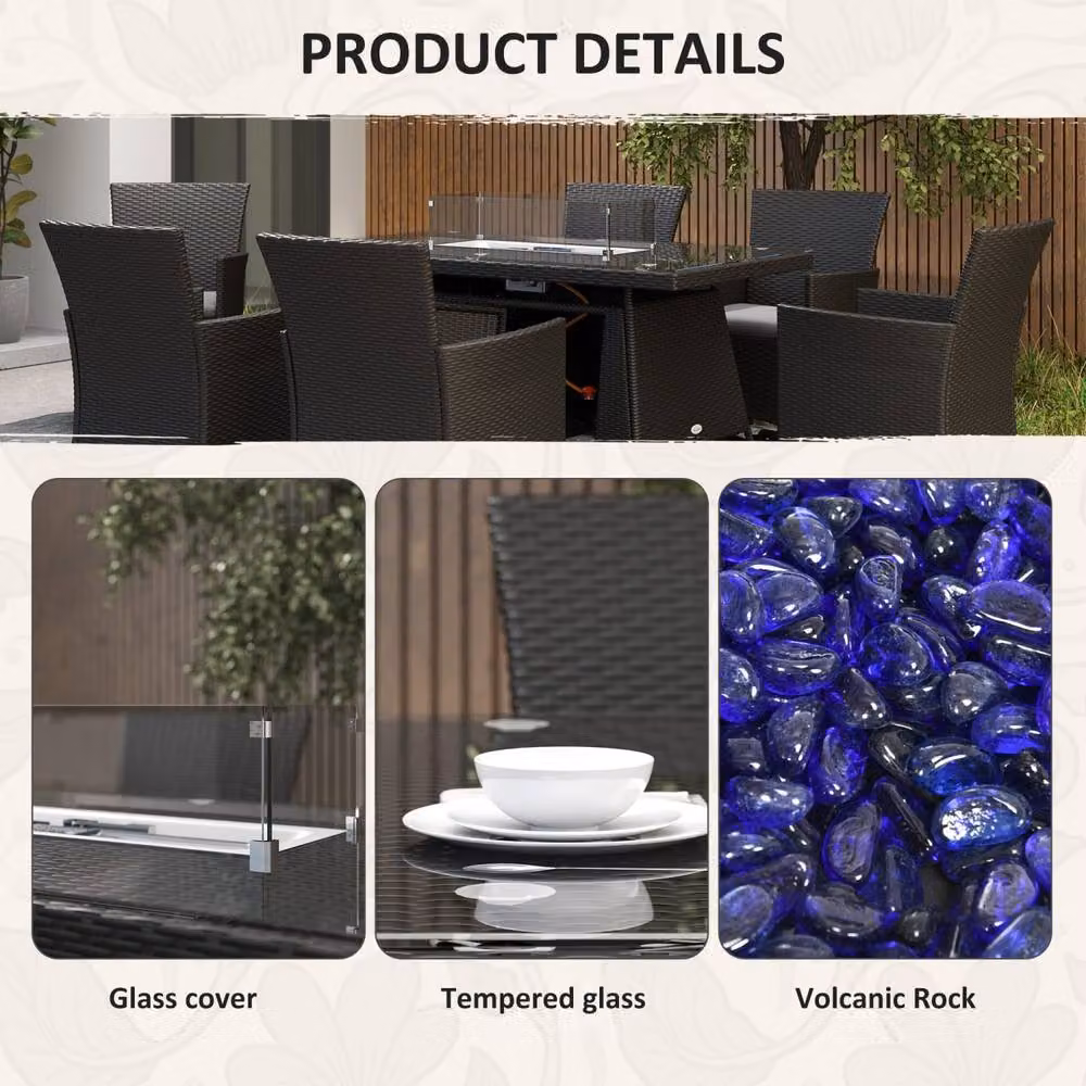 Wyld Haus Lemadi 6-Seater Rattan Outdoor Dining Set with Black Fire Pit Table – 6