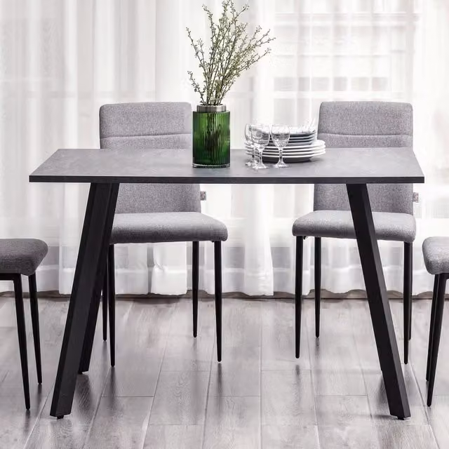 HOMCOM Modern Rectangular Dining Table with Metal Legs in Dark Grey