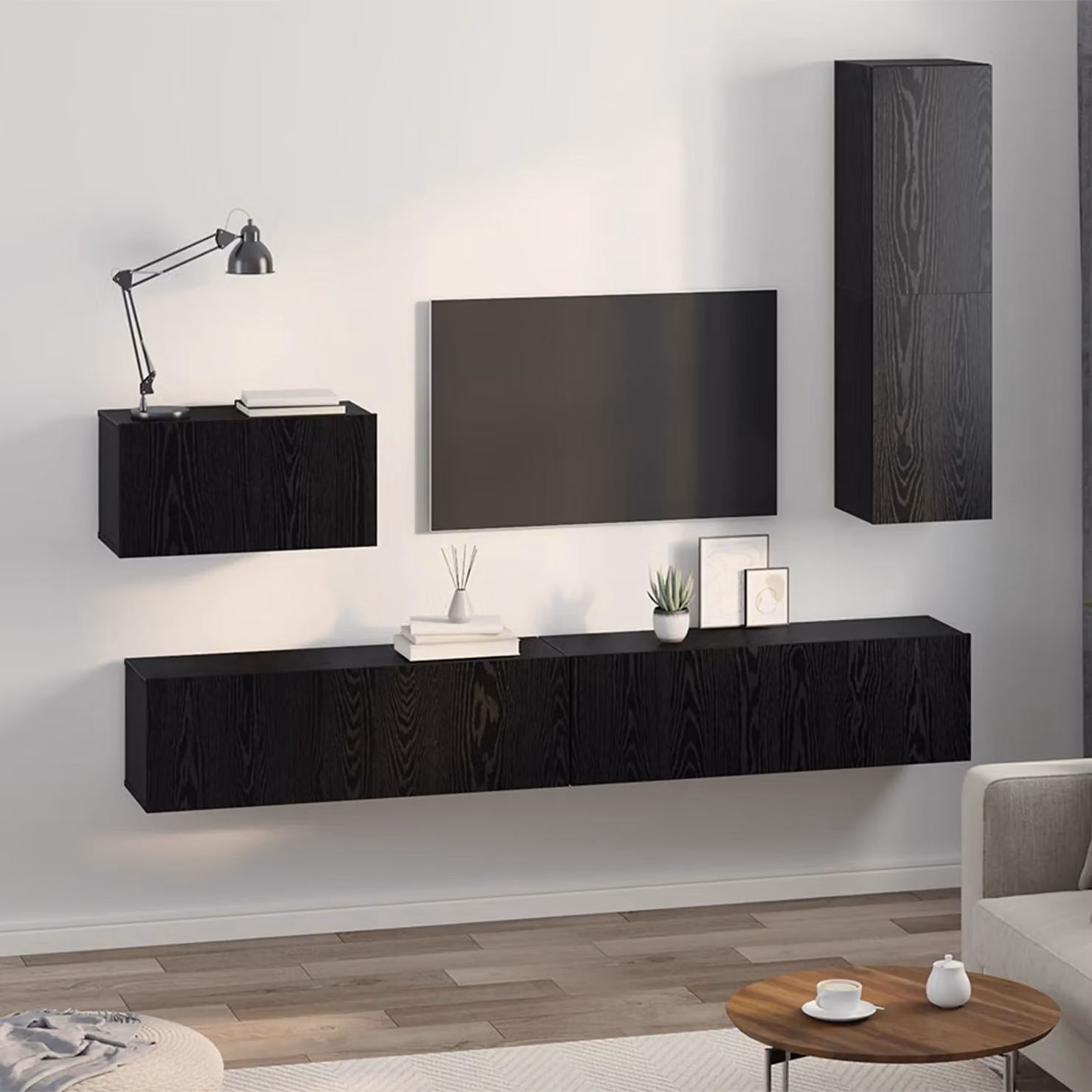 Berkfield Home Wall-Mounted TV Cabinet with Open Shelves and Hinged Doors in Black Oak – 3