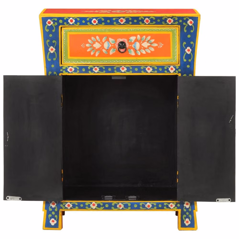 Berkfield Home Hand Painted Floral Mango Wood Sideboard, Multicolour, W: 54 cm, D: 30 cm, H: 74 cm – 3
