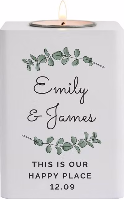 Personalised Memento Company Personalised Botanical White Wooden Tea Light Holder