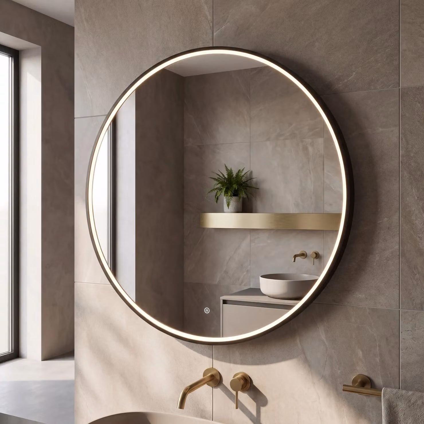 Balterley Round LED Bathroom Mirror with Demister Pad and Touch Sensor, Black, W/D/H: 80 x 80 x 1 cm – 3
