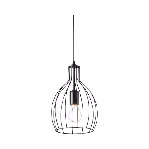 Ideal Lux Ampolla-2 Matt Black Cage Style Industrial Suspended Pendant Light