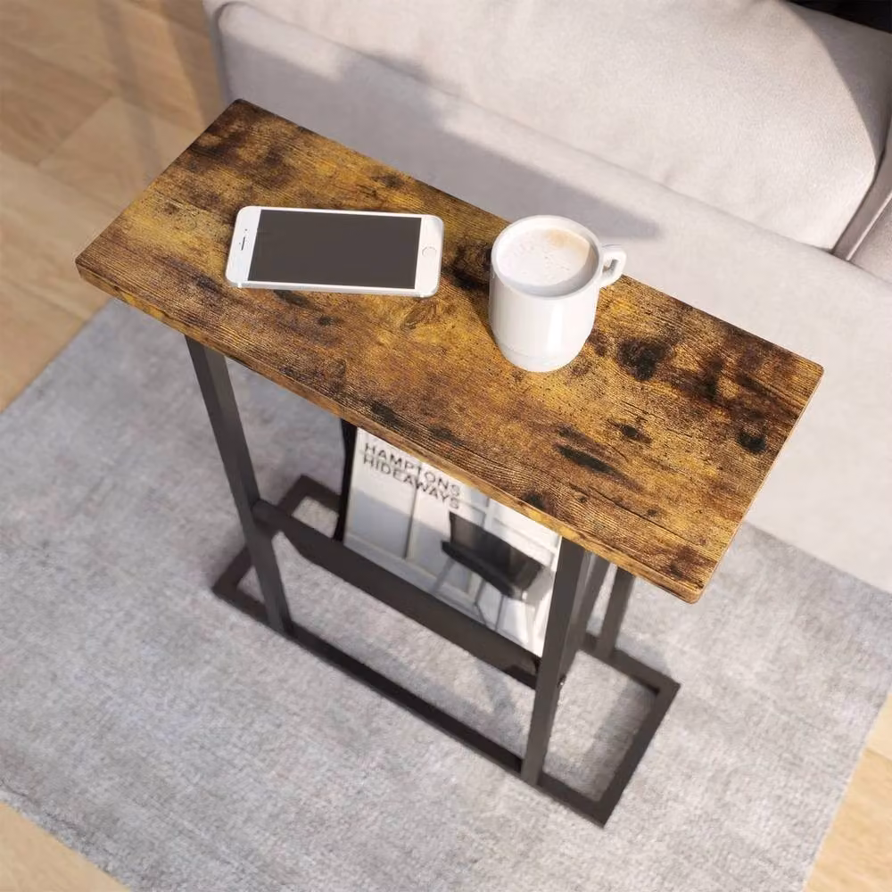 FORGEVIO Small Narrow Side Table in Grey, Brown and Multicolour MDF with Industrial Sled Base – 5