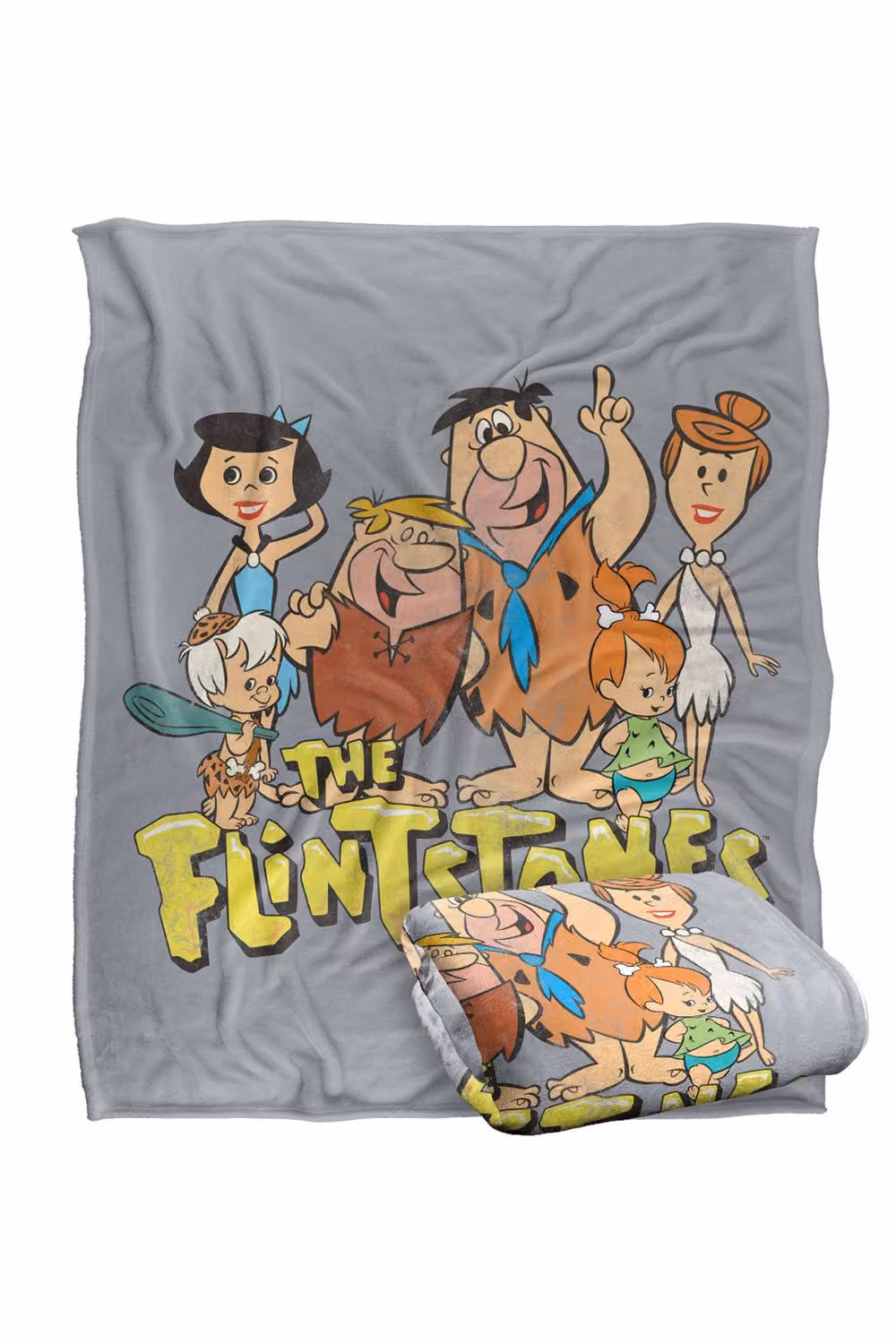 Warner Bros. The Flintstones Family and Logo Super Soft Polyester Throw Blanket, Extra Large, Multicolour and Grey – 2