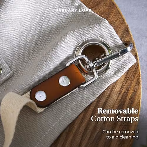 Barbary & Oak Cotton Apron with Leather Details in Beige and Brown – 4