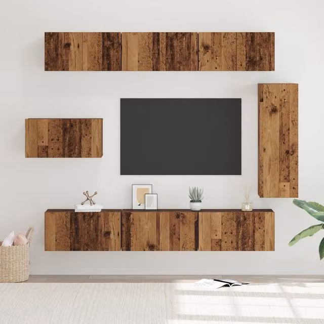 Berkfield Home 8-Piece Modern TV Cabinet Set in Brown Engineered Wood, W/D/H: 30.5 x 30 x 90 cm – 1