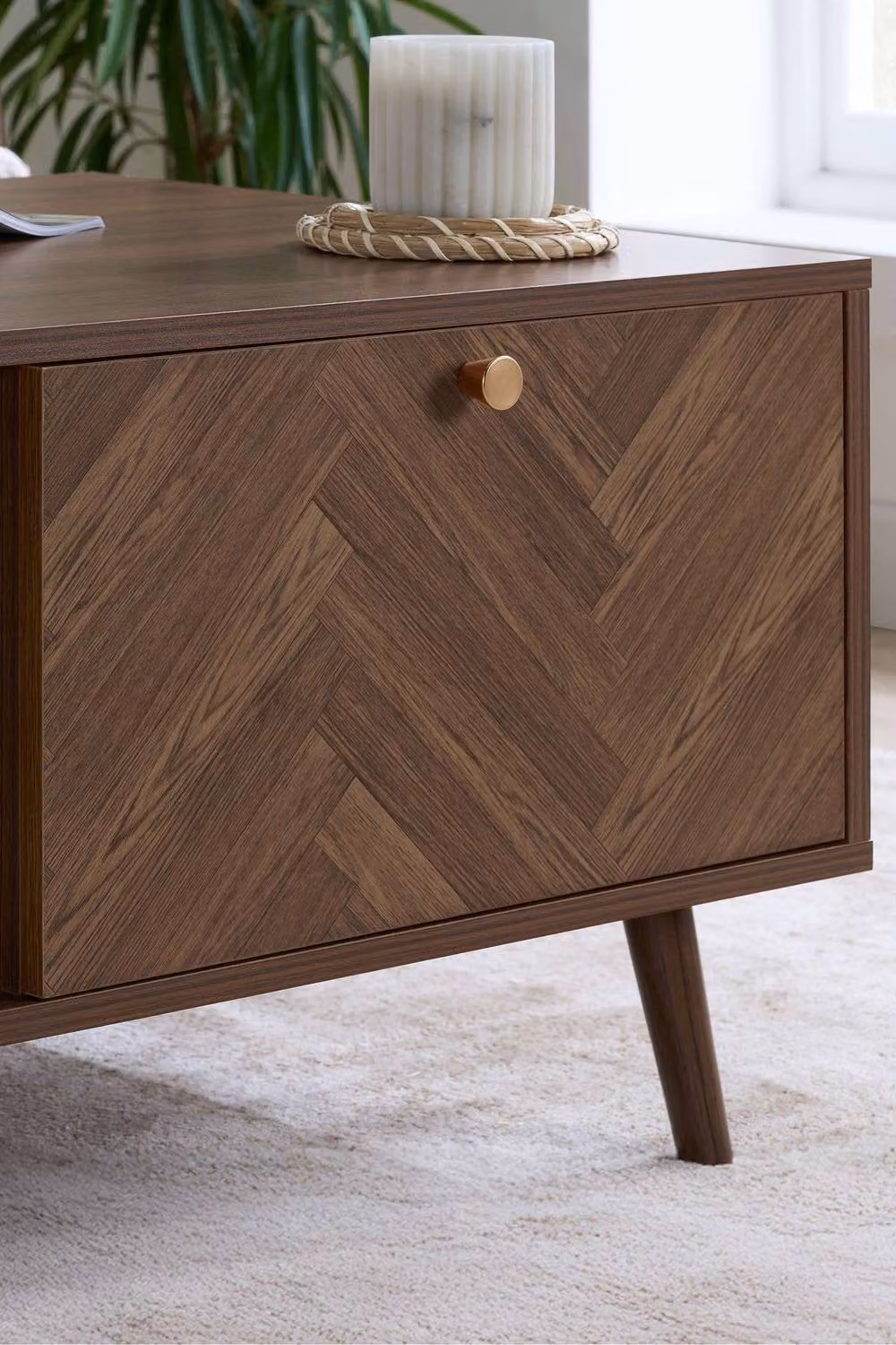 Birlea Herringford 1 Drawer Coffee Table in Brown Walnut Parquet Design – 2