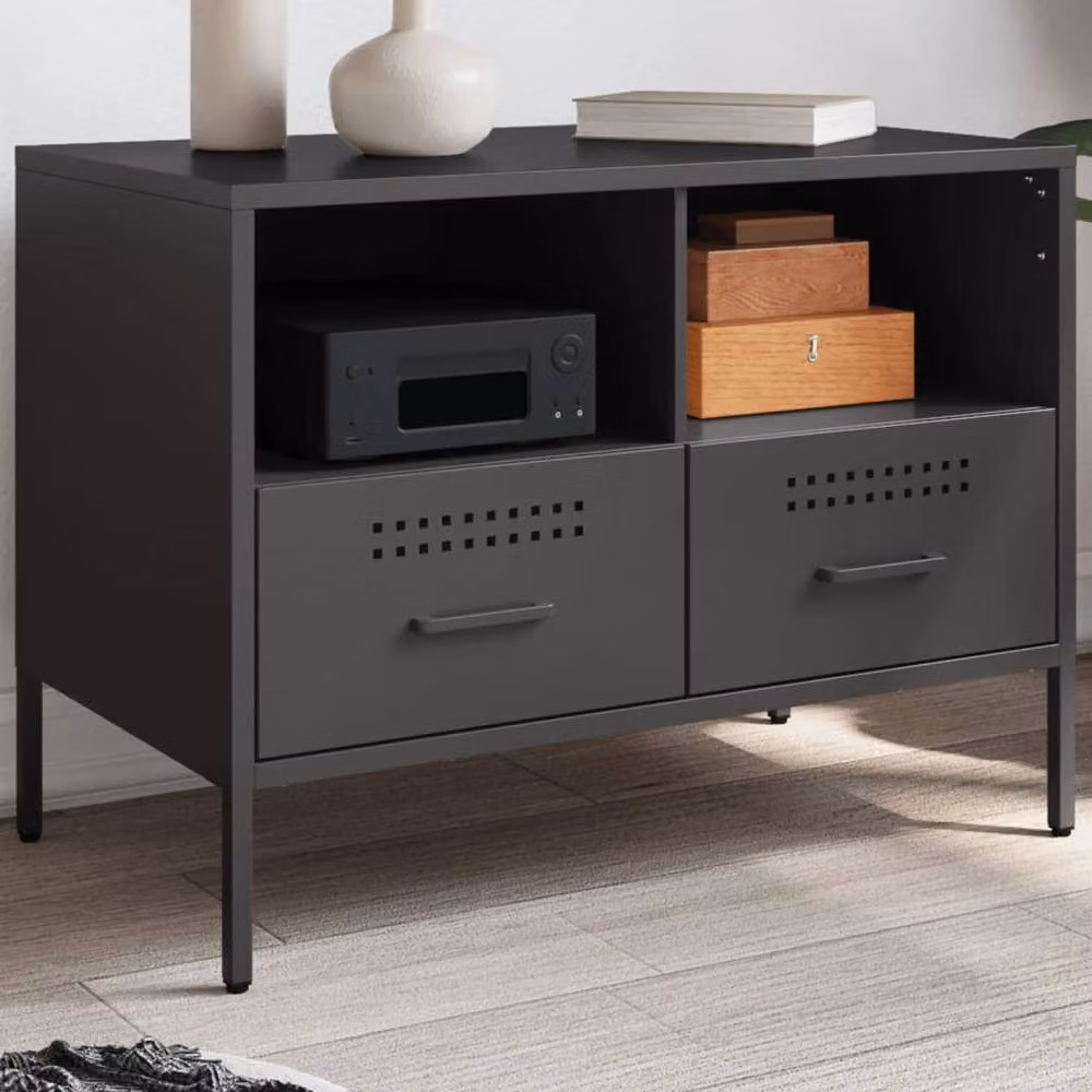 Berkfield Home Black Metal TV Cabinet W: 68 cm, D: 39 cm, H: 50.5 cm – 2