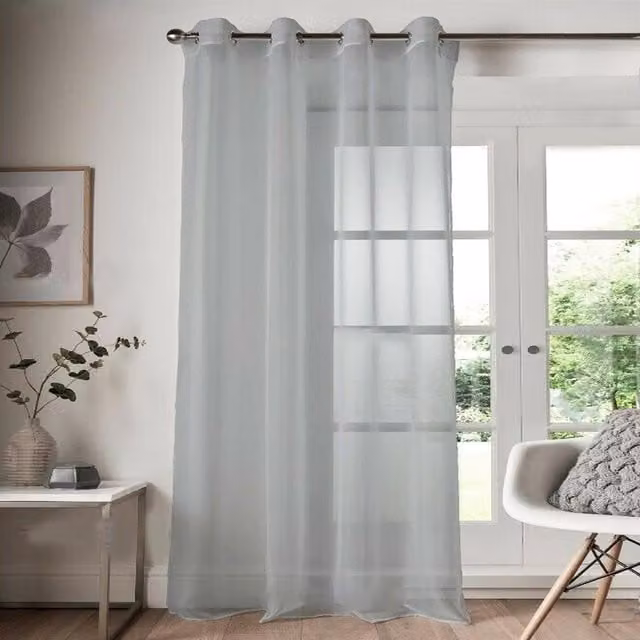 Roseley Transparent White Voile Eyelet Fabric Panel Curtain with Silver Details, Width: 122 cm