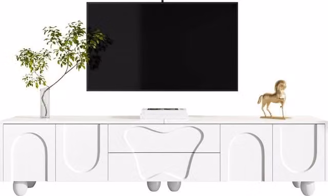 BTM Minimalist Black TV Cabinet with Media Compartments, W: 180 cm, D: 40 cm, H: 42 cm