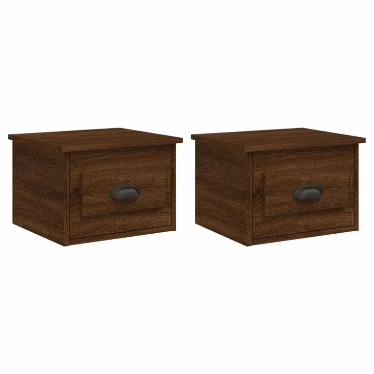 Berkfield Home Wall-mounted Bedside Cabinets, 2 Piece, Brown Oak, W: 41.5 cm, D: 36 cm, H: 28 cm