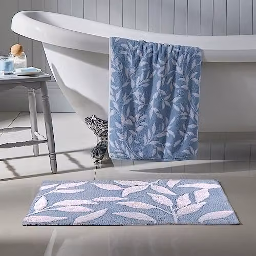 Dreams & Drapes Blue Floral Cotton Bath Mat, W/D/H: 80 x 50 x 1 cm – 2