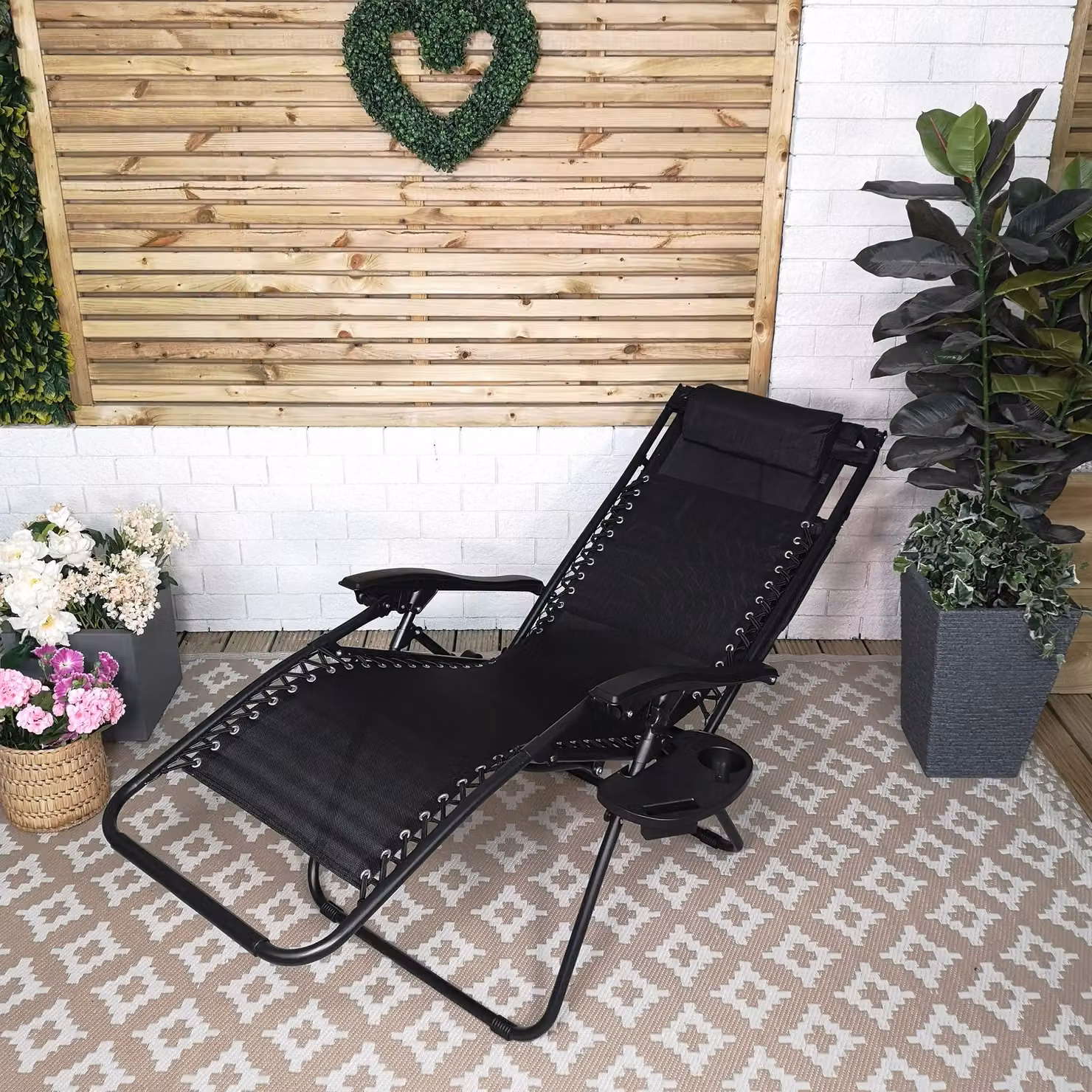 Samuel Alexander Multi Position Garden Gravity Relaxer Sun Lounger with Sun Canopy in Black – 2