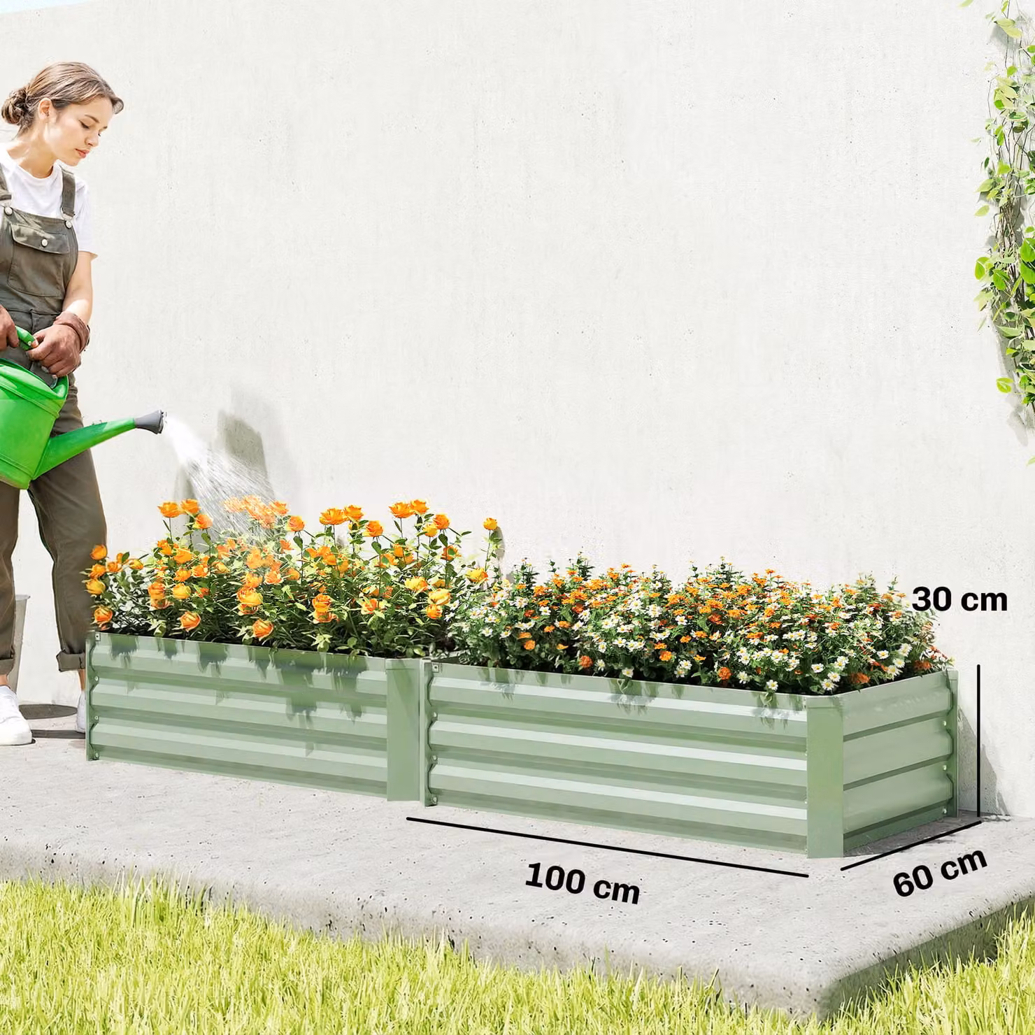 Outsunny Set of Two Green Galvanised Steel Raised Planter Boxes, W: 100 cm, D: 60 cm, H: 30 cm – 2