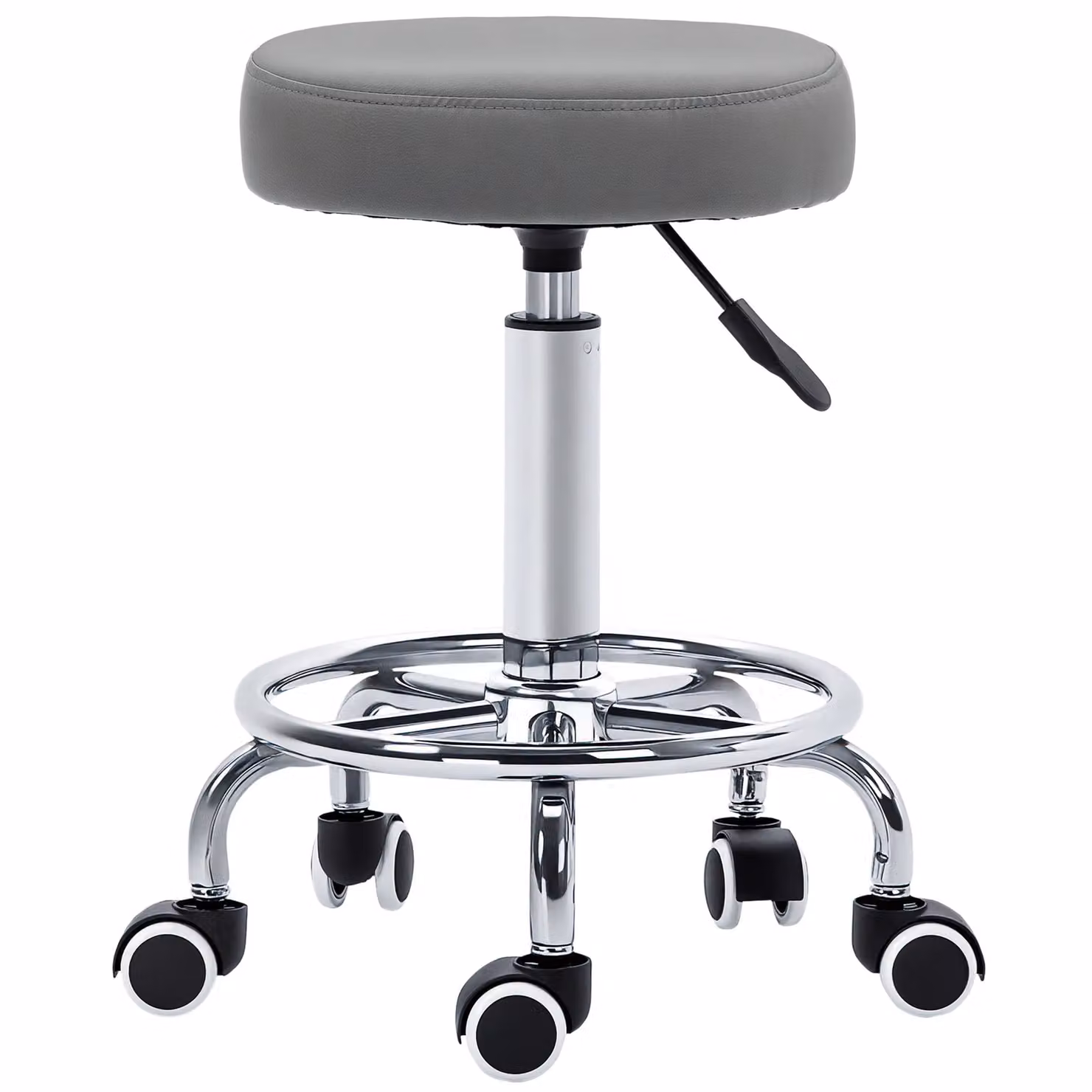 VINSETTO Round PU Leather Salon Beautician Stool with Adjustable Height in Grey – 2