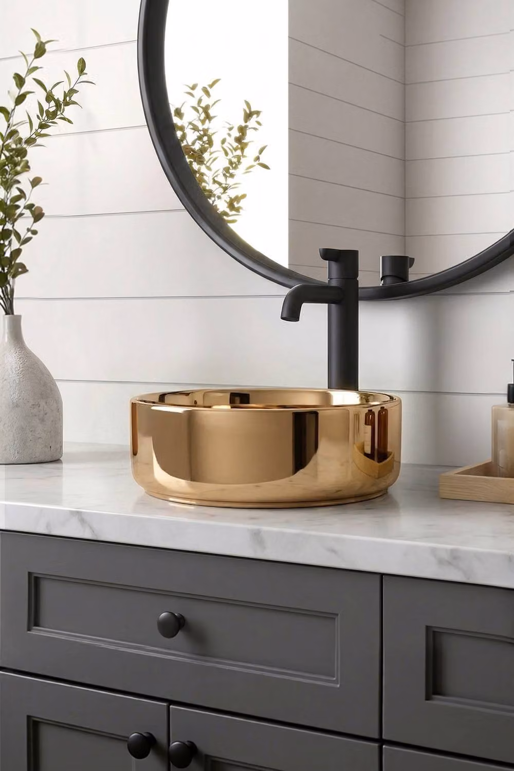Living and Home Round Ceramic Countertop Vessel Washbasin Sink in Bronze – 2