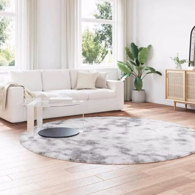 Berkfield Home NAVARRA Shaggy High Pile Round Rug in Silver Grey, W/D: 240 x 240 cm – 1