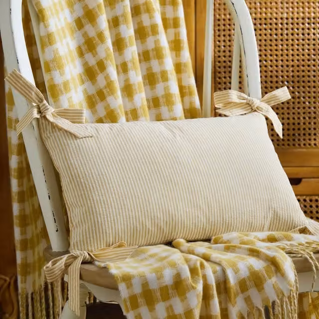 Laura Ashley Flaxley Striped Cotton Boudoir Cushion, Yellow, W: 50 cm, D: 30 cm, H: 30 cm