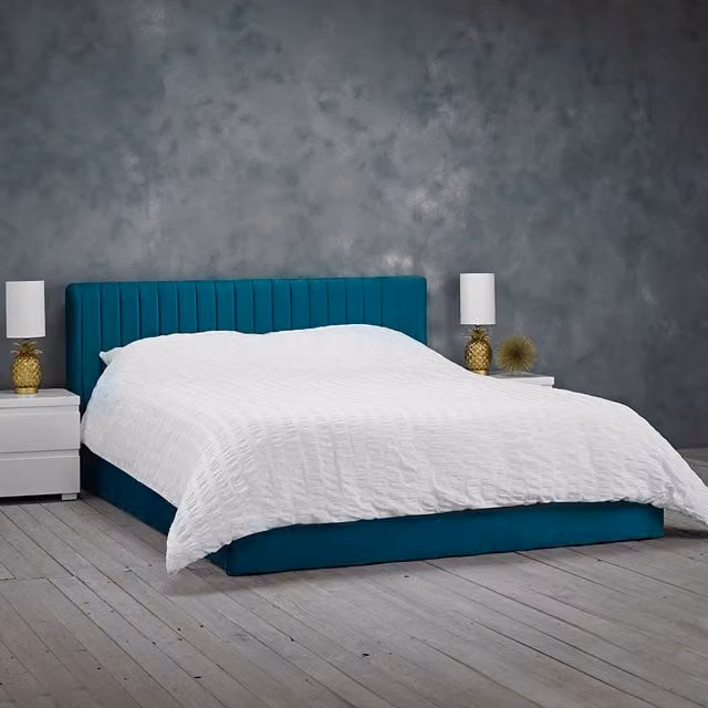 LPD Home Berlin Modern Upholstered Velvet Ottoman Bed in Petrol Grey, W: 140 cm, L: 200 cm