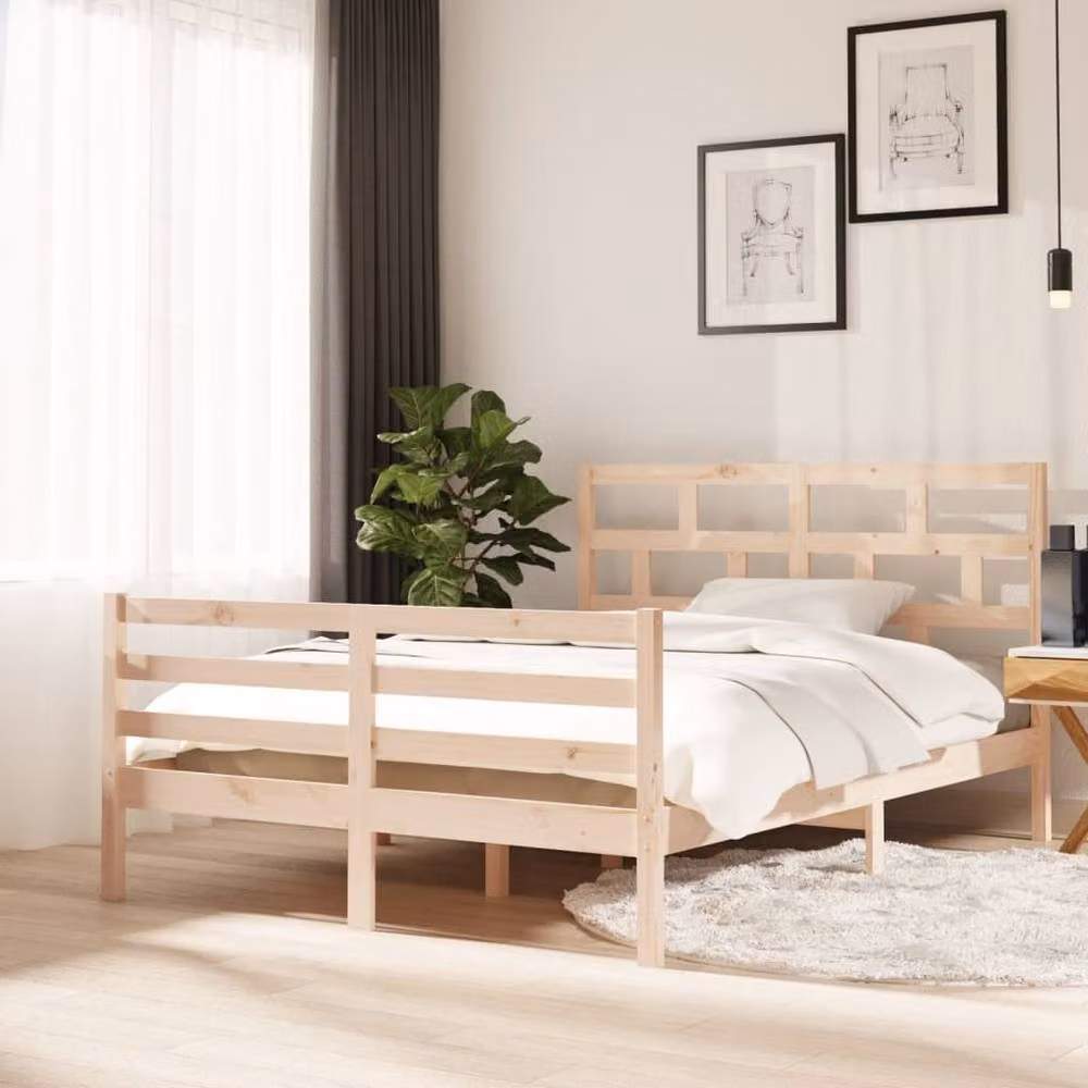 Berkfield Home Beautiful Solid Wood Pine Bed Frame in Beige, W/D/H: 140 x 200 cm – 2