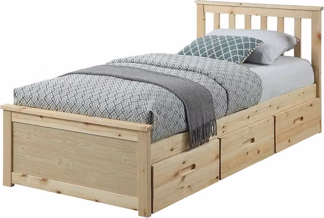 Home Treats Solid Pine 3 Drawer Bed Frame with Pocket Sprung Mattress in White or Beige