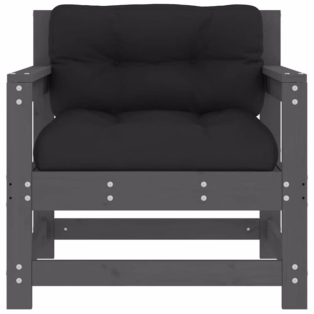 Berkfield Home Set of 2 Rustic Grey Solid Pine Garden Chairs with Cushions – 4