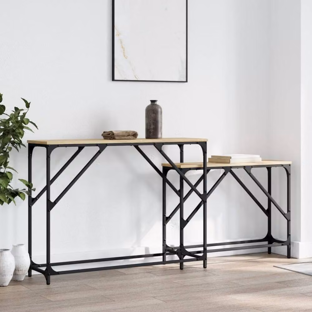 Berkfield Home Nesting Console Tables, 2 Piece Set in Sonoma Oak and Beige Engineered Wood – 2