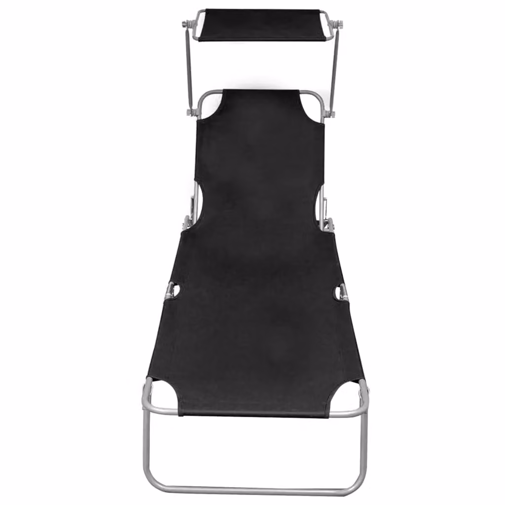 Berkfield Home Folding Sun Lounger with Canopy in Black Powder Coated Aluminium – 2