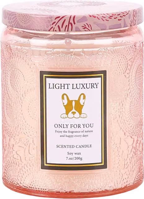 Livingandhome Pink Floral Soy Wax Scented Candle in an Embossed Glass Cup