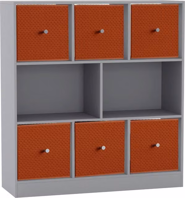 URBNLIVING 8 Cube Bookcase in Grey with 6 Orange Fabric Storage Drawers