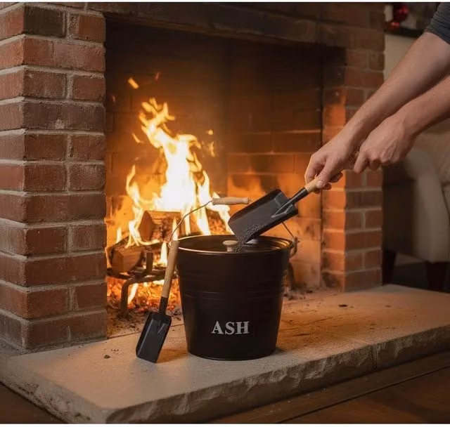PAWNORA 12L Metal Ash Bucket with Lid and Shovel in Black